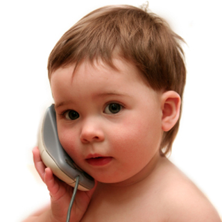 Baby using mouse as phone
